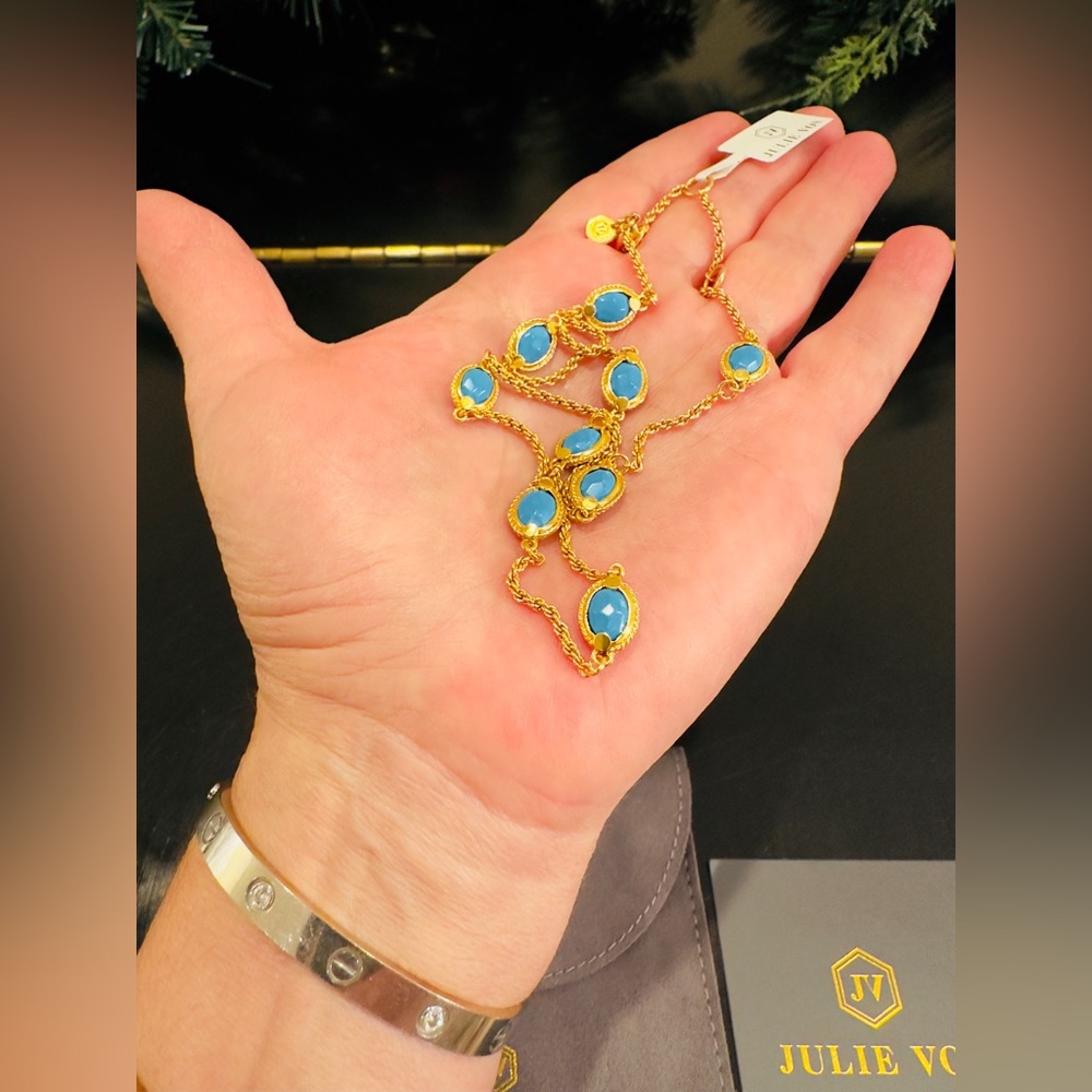 NWT authentic luxury RARE Julie Vos Gold Necklace with Turquoise Stones - Picture 15 of 16